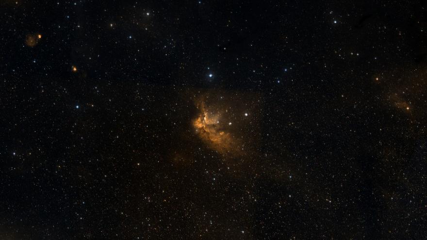 Sky survey picture of NGC 7380, the Wizard with the DWARF 3 frame drawn on it